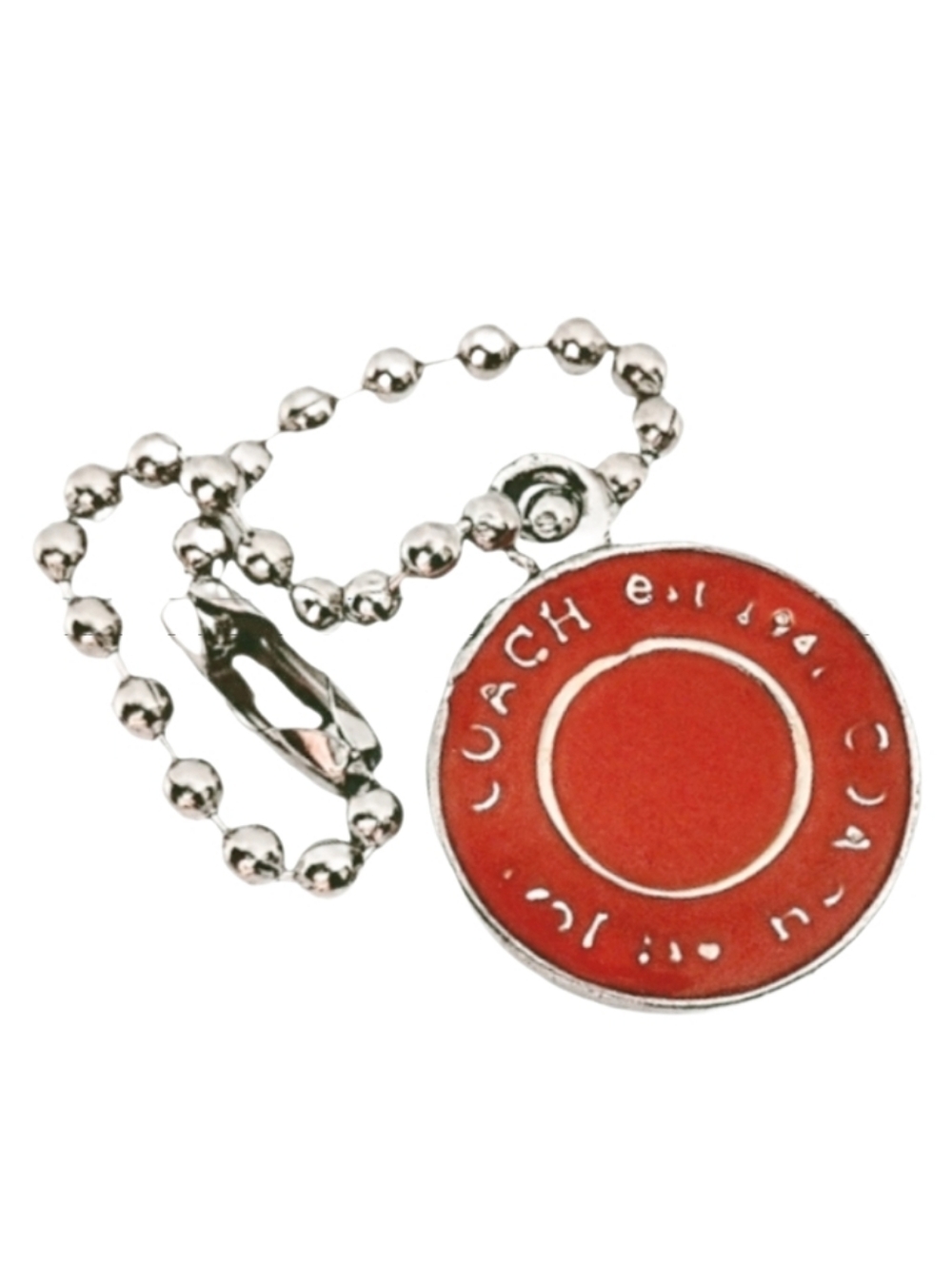 🍊 Coach Legacy Poppy Orange Coin Dot Metal Hangtag Bag Fob Purse Charm Keychain